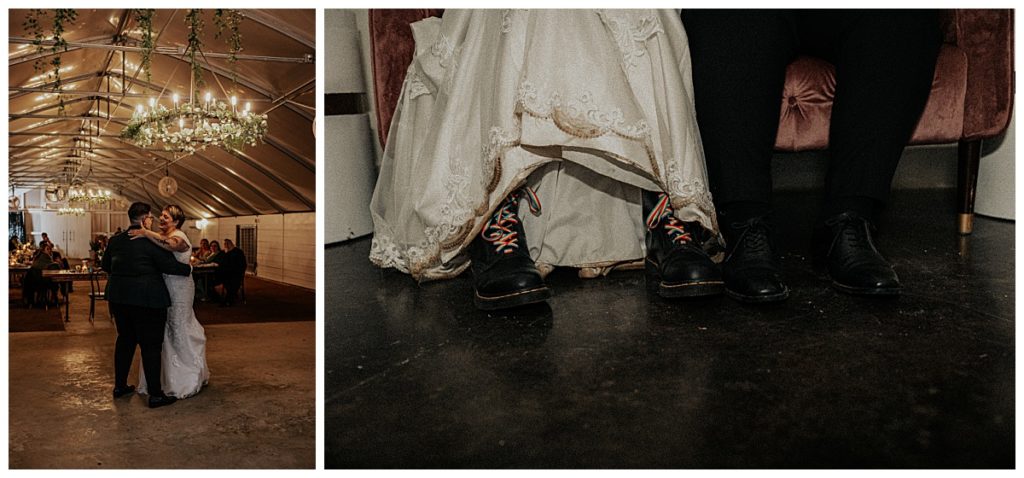 newlyweds' shoes after a long day by Austin wedding photographer