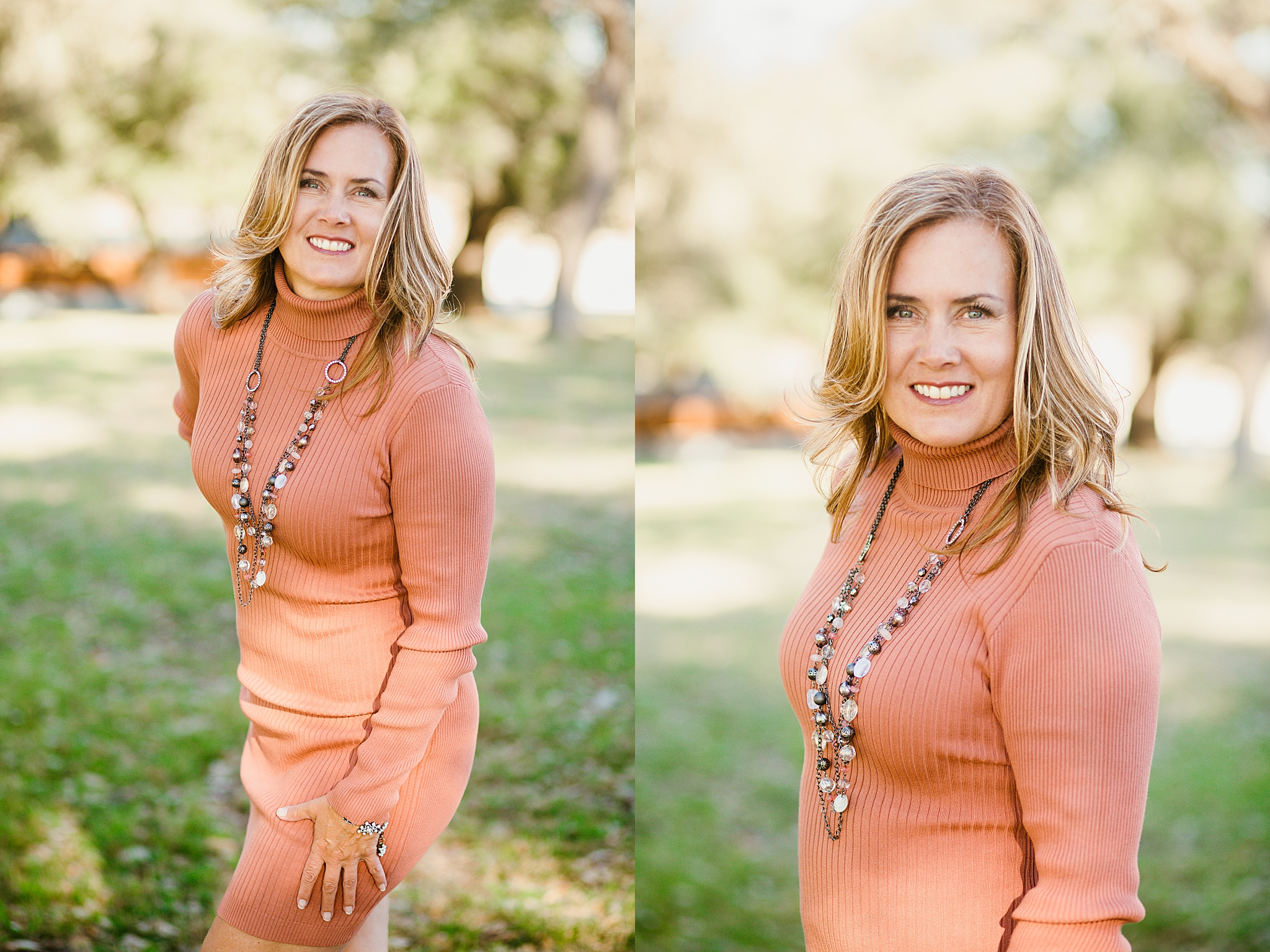 lady in dress smiles in grassy field by Ellie Chavez Photography