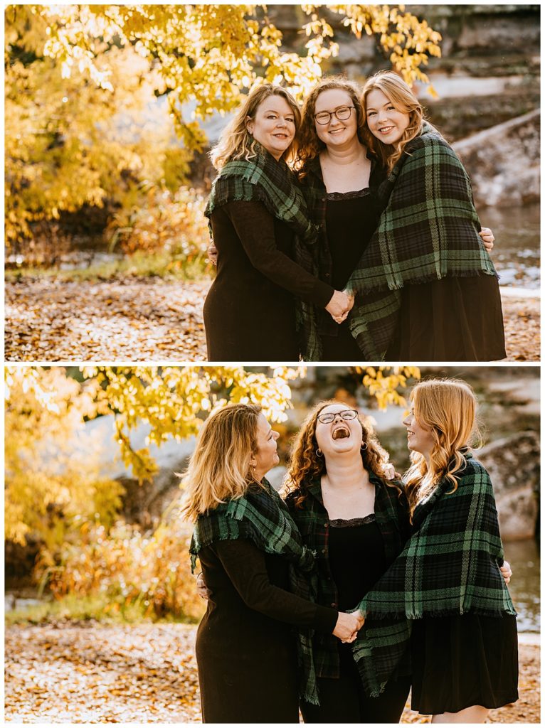 girls hold each other close and laugh for Austin portrait photographer