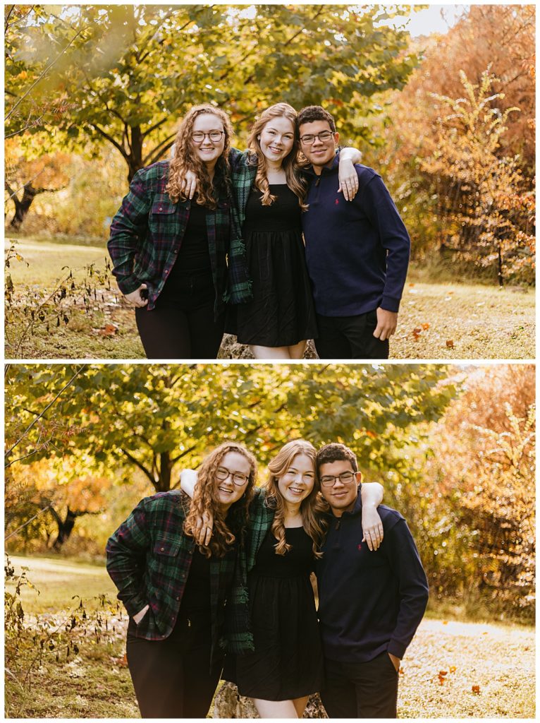 siblings have arms around each other for Austin portrait photographer