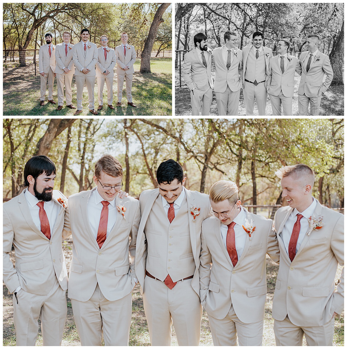 Groomsmen stand together with arms around each other by Ellie Chavez Photography 