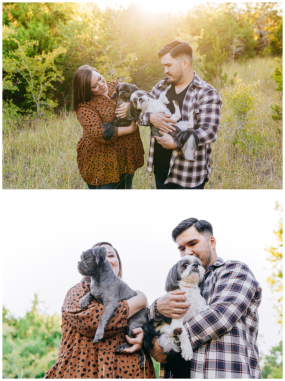 dog owners hold animals in nature by Ellie Chavez Photography