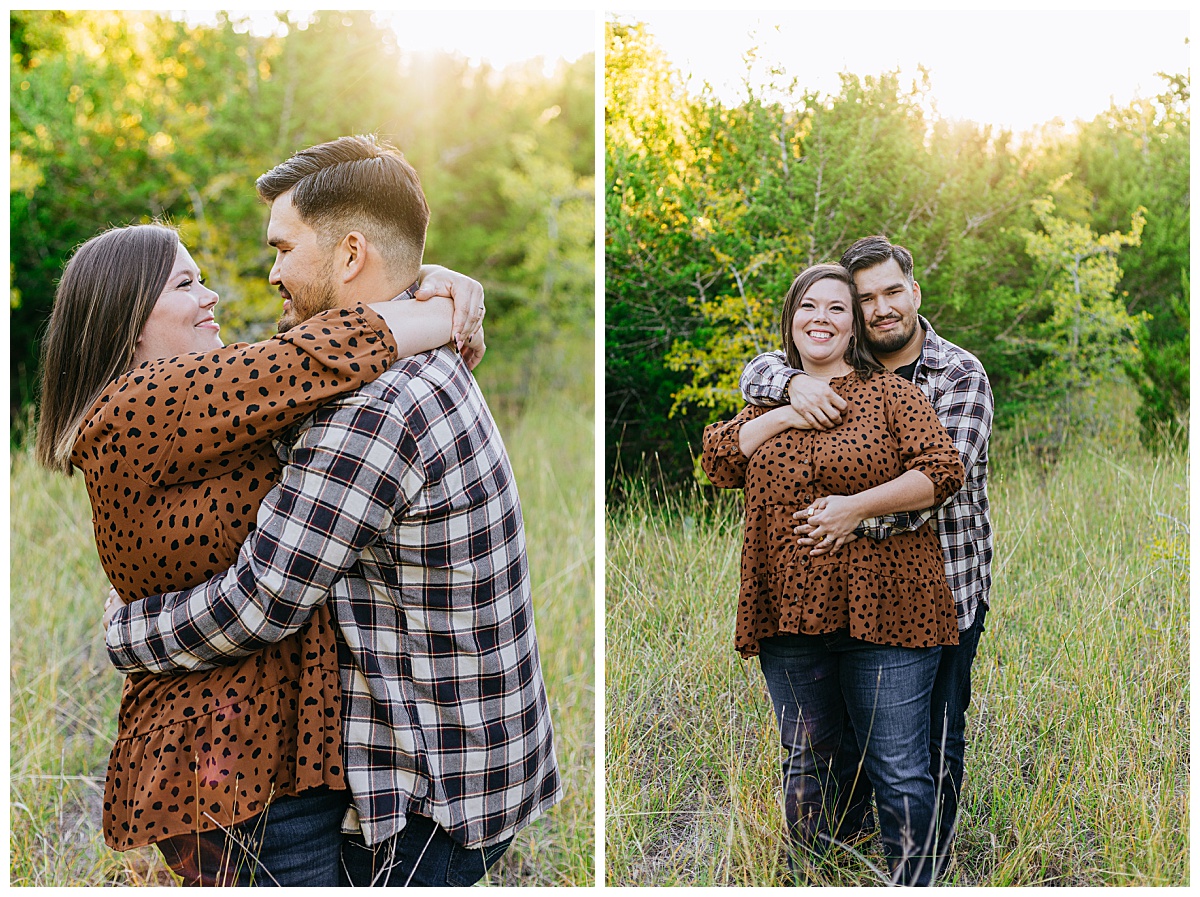 Couple holds each other close at St. Edwards Park engagement session
