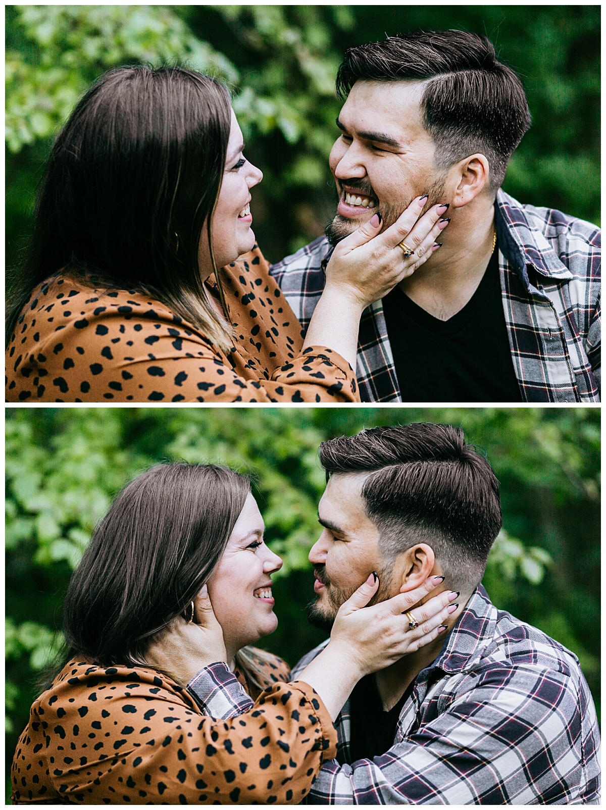 couple holds each others' faces at St. Edwards Park engagement session