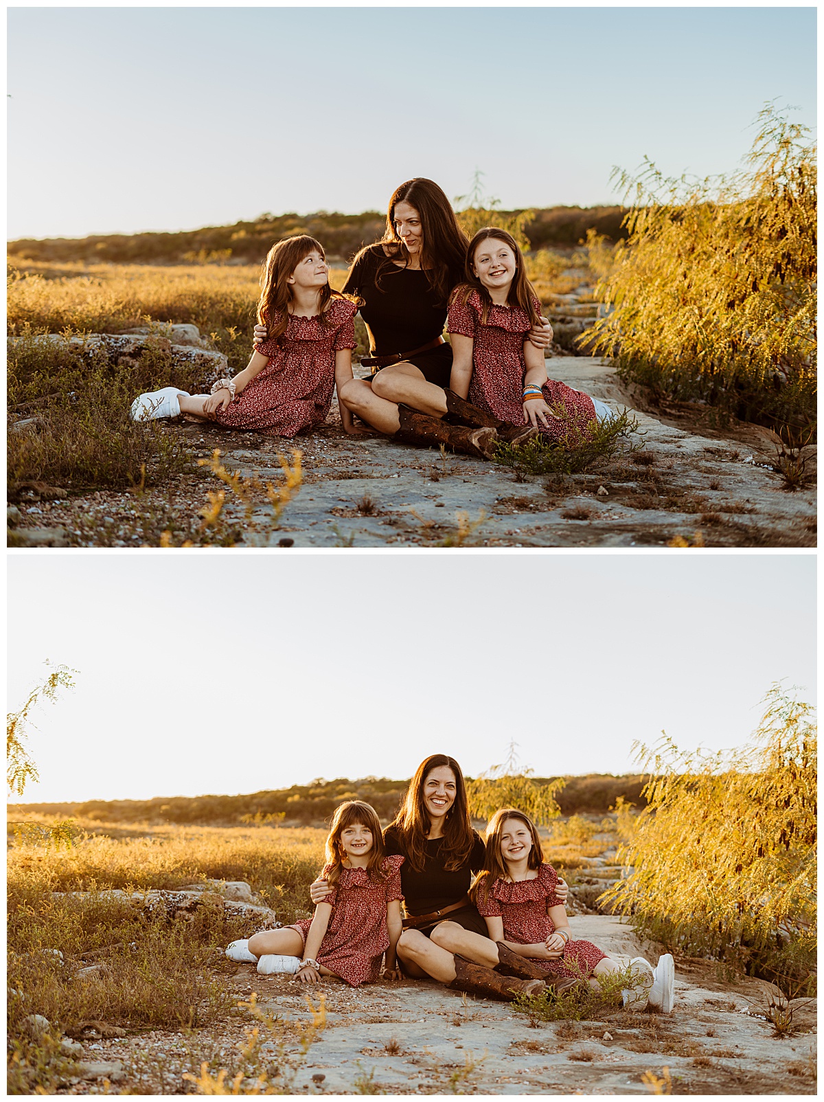 group sits together on rock and smiles by Ellie Chavez Photography