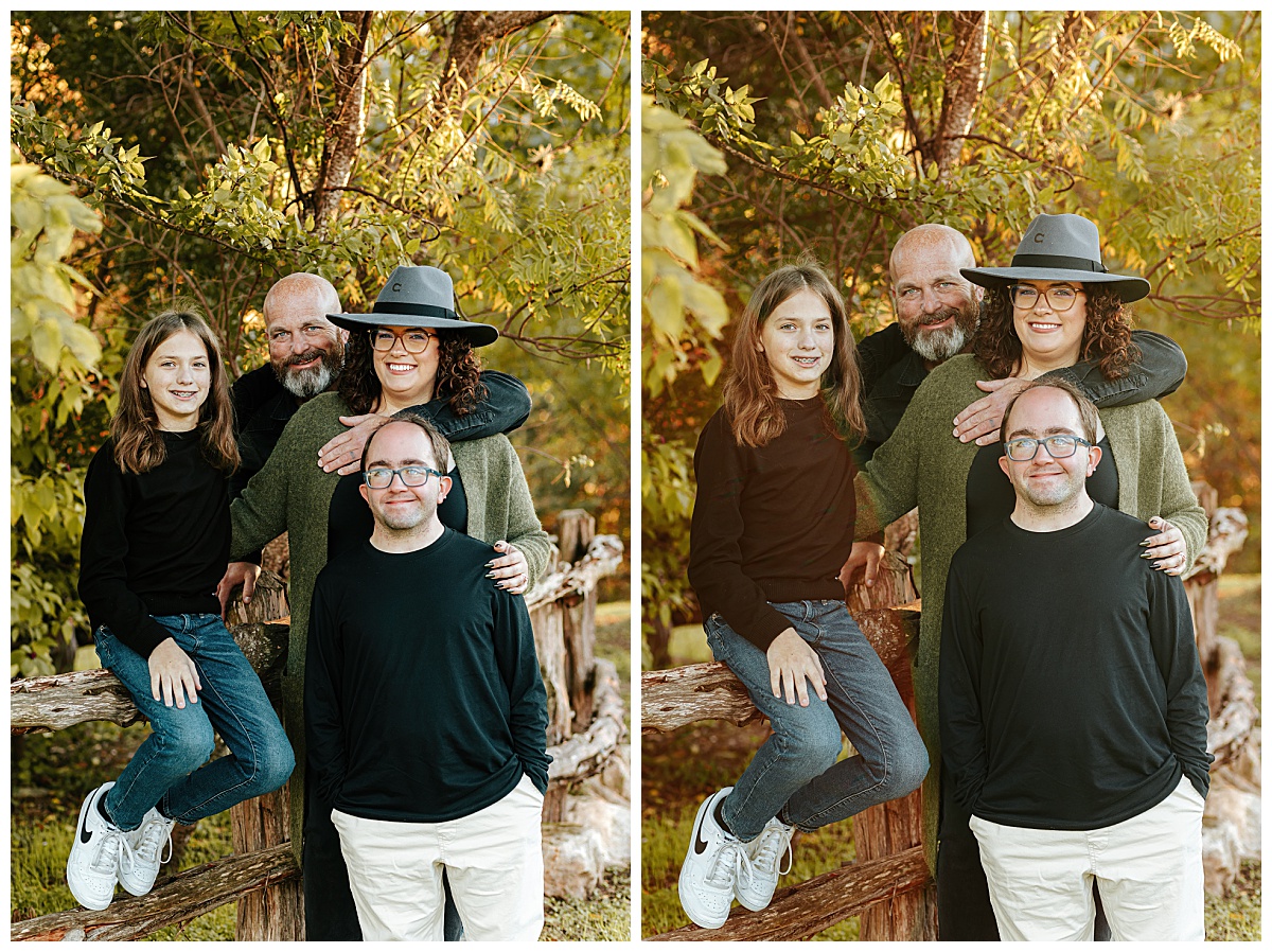 parents and kids stand together near fence at Bull Creek Family Session