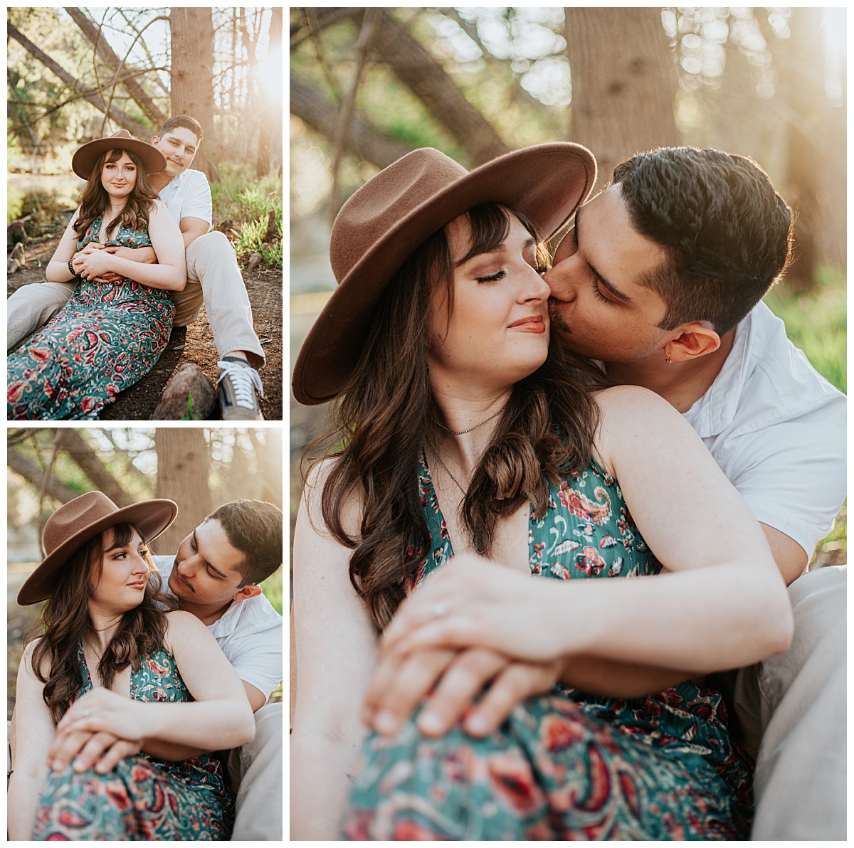 woman sits in front of man who hugs her by Austin wedding photographer